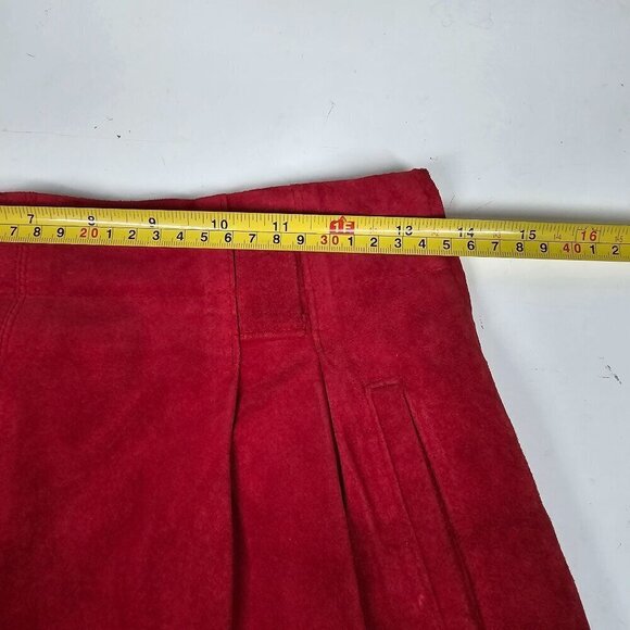 Evan Davies Vintage Suedes Mini Skirt‎ Pleated Slit Back Pockets Red 8 Petite - Picture 7 of 11